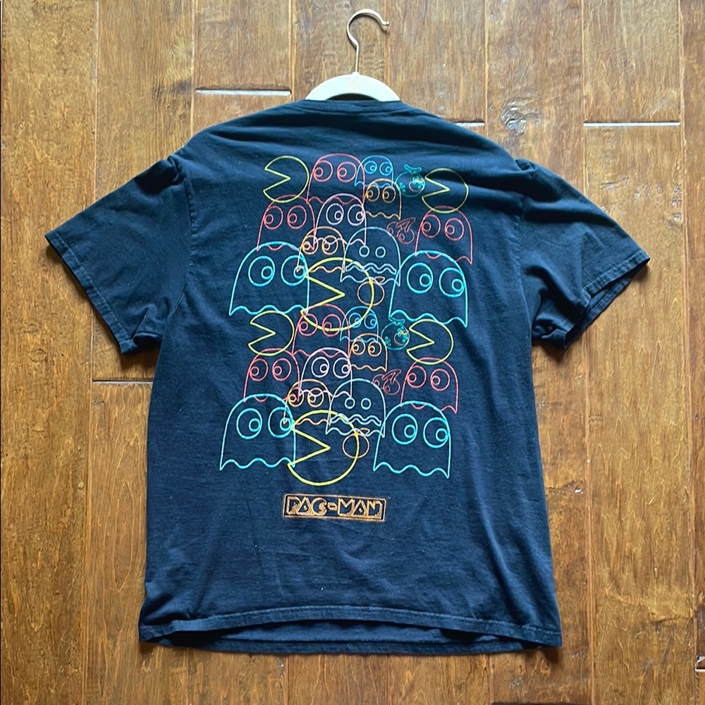Black Pac-Man Graphic T-Shirt Short Sleeve 100% Cotton Men’s Large L